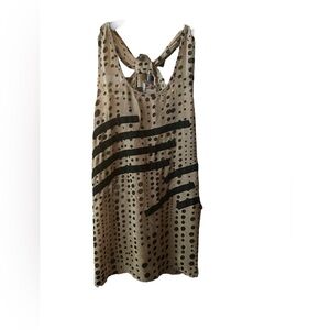 Ya Los Angeles sleeveless sheer  beige/blk polka dot & lines top Sz M